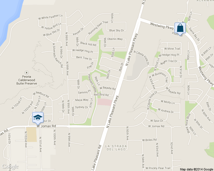 map of restaurants, bars, coffee shops, grocery stores, and more near 9639 West Quail Track Drive in Peoria