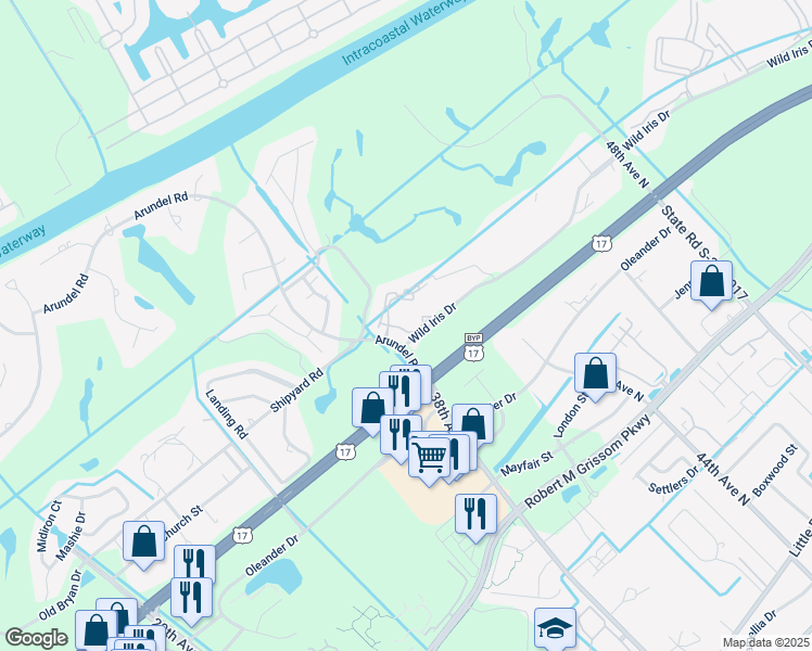 map of restaurants, bars, coffee shops, grocery stores, and more near 124 Myrtle Pointe Drive in Myrtle Beach