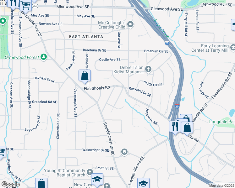map of restaurants, bars, coffee shops, grocery stores, and more near 891 Paoli Avenue Southeast in Atlanta
