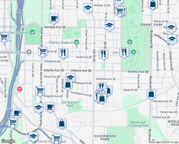 map of restaurants, bars, coffee shops, grocery stores, and more near in Atlanta