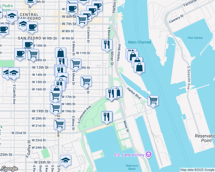 map of restaurants, bars, coffee shops, grocery stores, and more near 1527 South Beacon Street in Los Angeles
