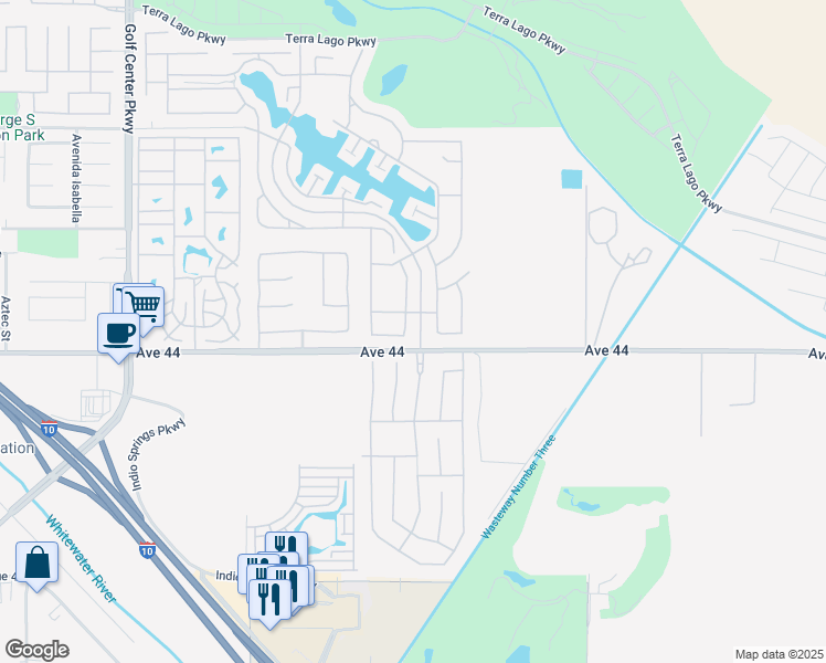 map of restaurants, bars, coffee shops, grocery stores, and more near 43990 Riunione Place in Indio
