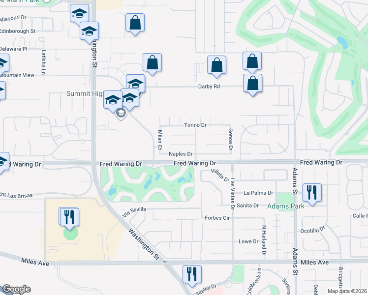map of restaurants, bars, coffee shops, grocery stores, and more near 78571 Pompeii Court in La Quinta