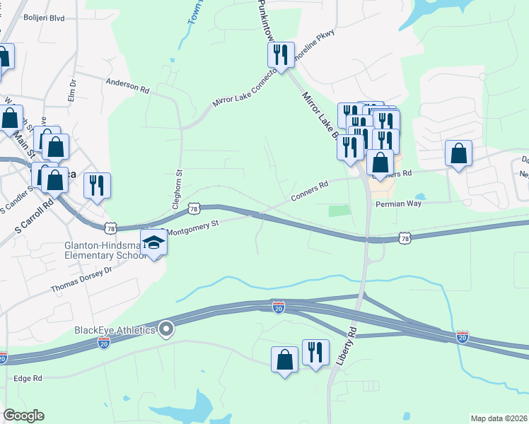 map of restaurants, bars, coffee shops, grocery stores, and more near 40 Conners Rd in Villa Rica