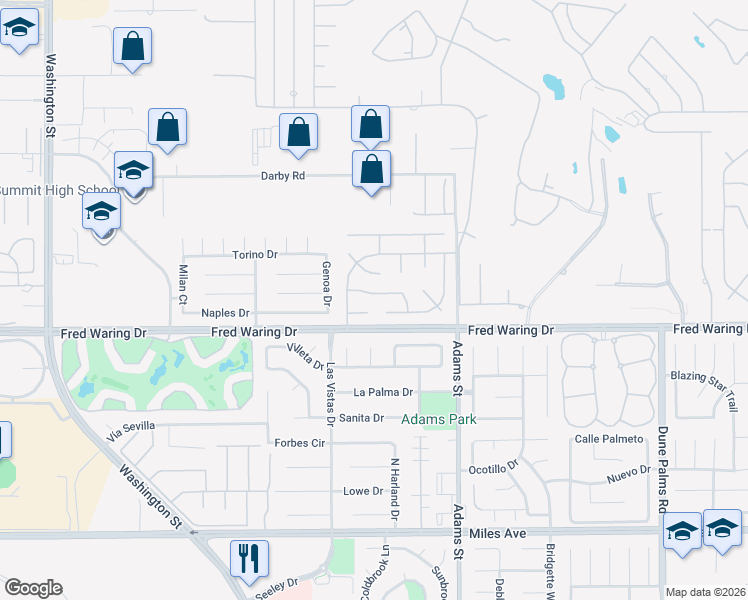map of restaurants, bars, coffee shops, grocery stores, and more near 78850 Aurora Way in La Quinta