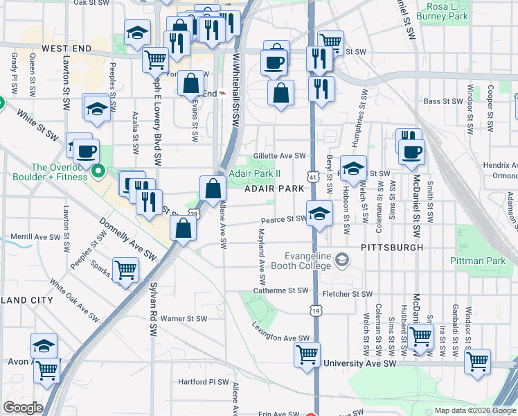 map of restaurants, bars, coffee shops, grocery stores, and more near 724 Bonnie Brae Avenue Southwest in Atlanta