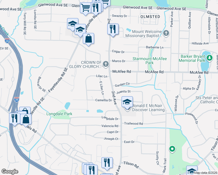 map of restaurants, bars, coffee shops, grocery stores, and more near 2060 2nd Avenue in Decatur