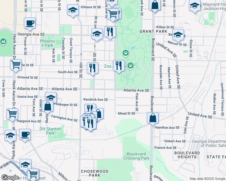 map of restaurants, bars, coffee shops, grocery stores, and more near 891 Cherokee Avenue Southeast in Atlanta
