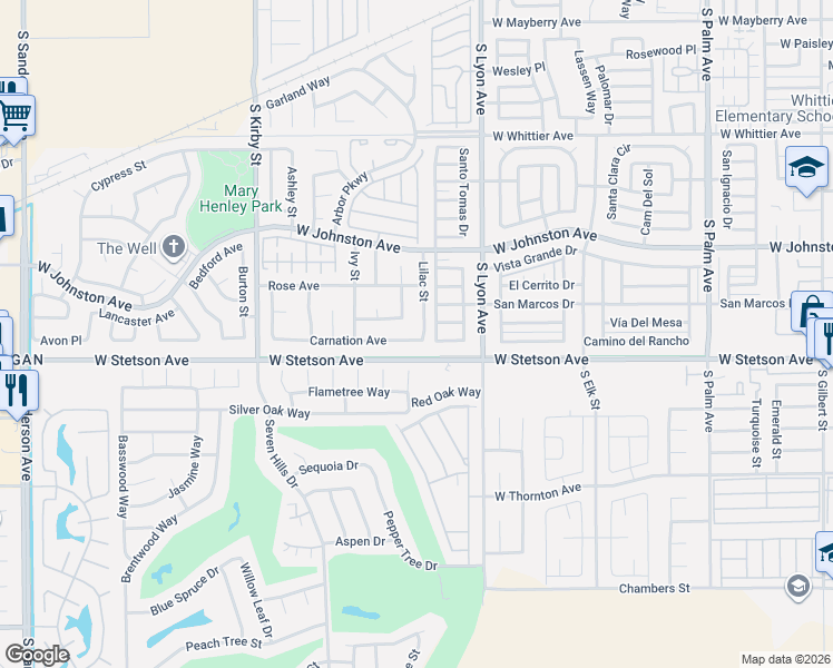 map of restaurants, bars, coffee shops, grocery stores, and more near 2054 Carnation Avenue in Hemet