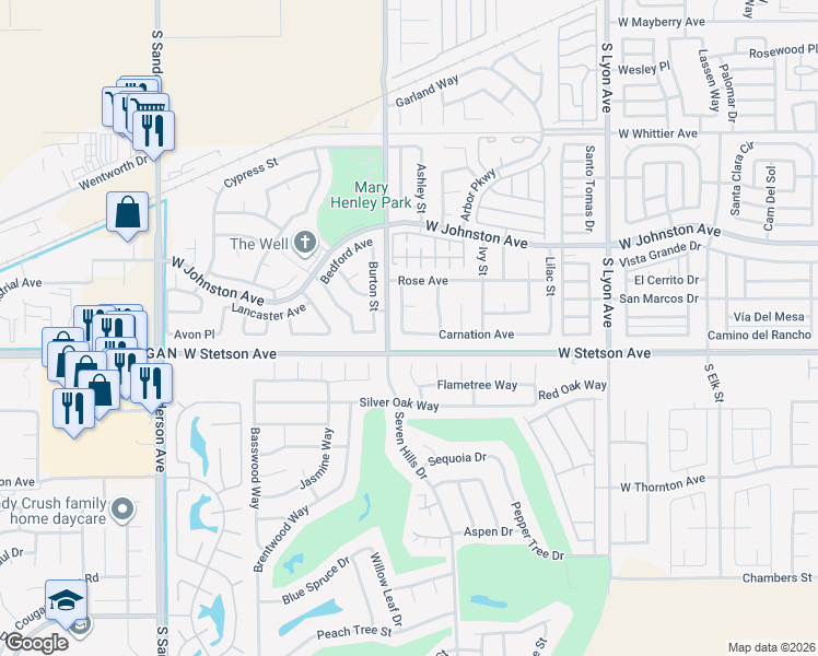 map of restaurants, bars, coffee shops, grocery stores, and more near 1074 Orchid Street in Hemet