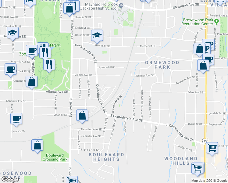 map of restaurants, bars, coffee shops, grocery stores, and more near 863 Commonwealth Avenue Southeast in Atlanta