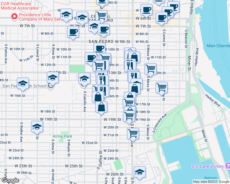 map of restaurants, bars, coffee shops, grocery stores, and more near 1504 South Grand Avenue in Los Angeles