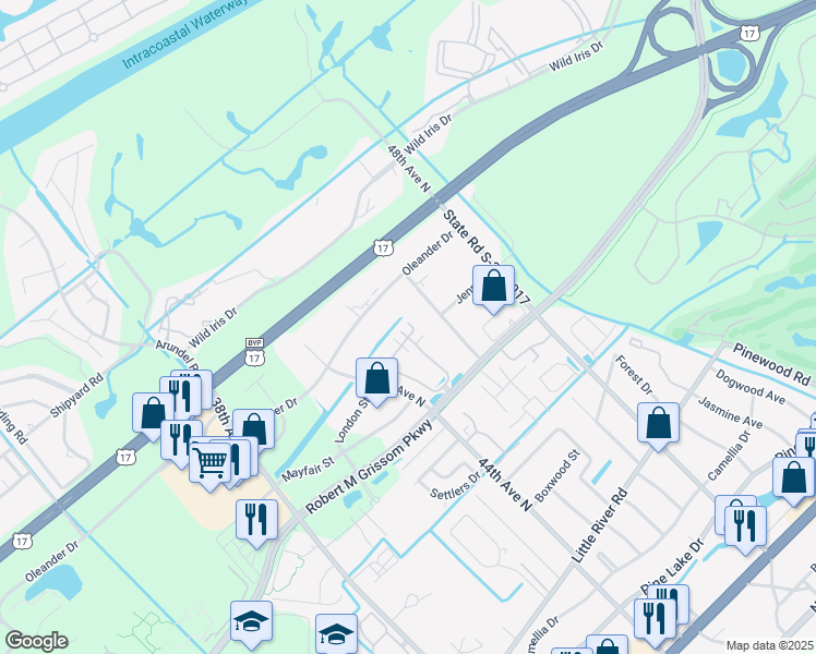map of restaurants, bars, coffee shops, grocery stores, and more near 4604 Oleander Drive in Myrtle Beach