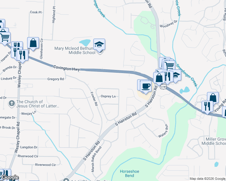 map of restaurants, bars, coffee shops, grocery stores, and more near 2223 Eagles Nest Circle in Decatur
