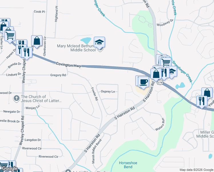 map of restaurants, bars, coffee shops, grocery stores, and more near 2223 Eagles Nest Circle in Decatur