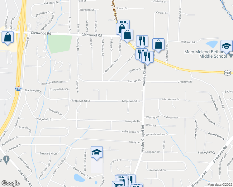 map of restaurants, bars, coffee shops, grocery stores, and more near 4202 Maplewood Drive in Decatur