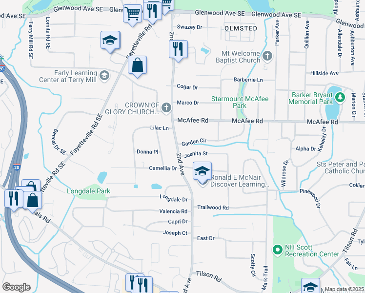 map of restaurants, bars, coffee shops, grocery stores, and more near 2060 2nd Avenue in Decatur