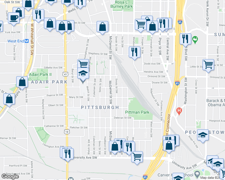 map of restaurants, bars, coffee shops, grocery stores, and more near 906 McDaniel Street Southwest in Atlanta