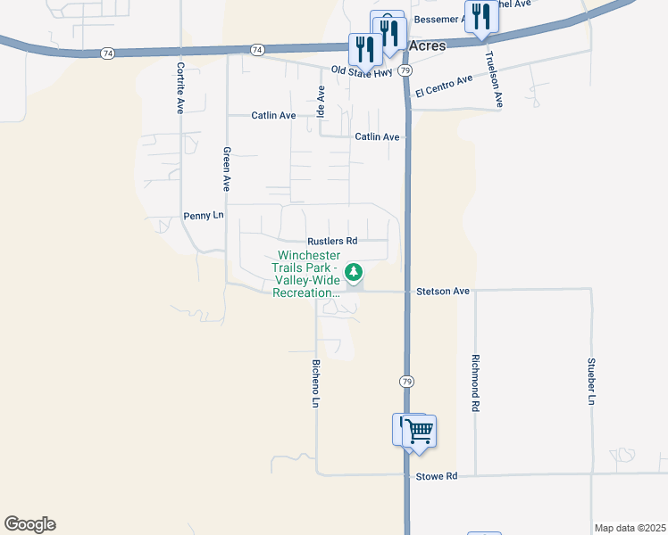 map of restaurants, bars, coffee shops, grocery stores, and more near 33322 Big Range Drive in Winchester