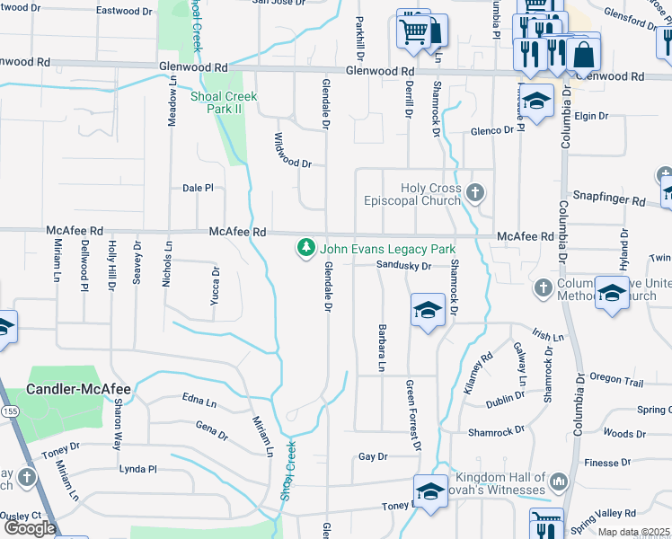 map of restaurants, bars, coffee shops, grocery stores, and more near 2048 Glendale Drive in Decatur