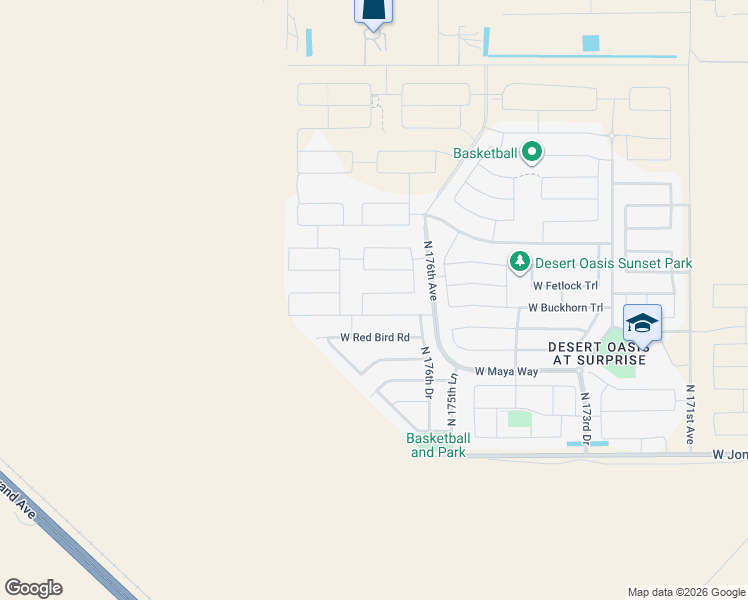 map of restaurants, bars, coffee shops, grocery stores, and more near 27371 North 176th Drive in Surprise