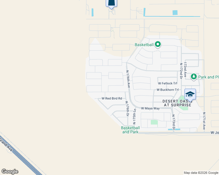 map of restaurants, bars, coffee shops, grocery stores, and more near 27371 North 176th Drive in Surprise