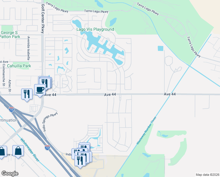 map of restaurants, bars, coffee shops, grocery stores, and more near 43875 Campo Place in Indio