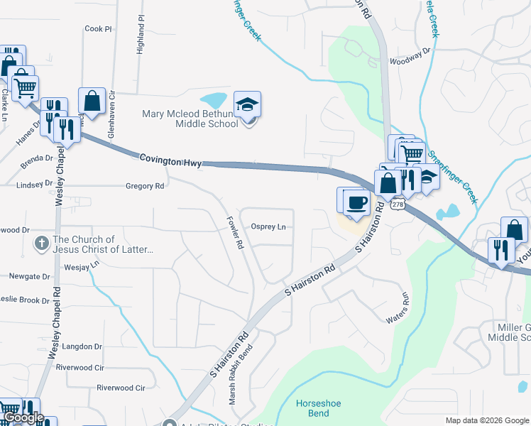 map of restaurants, bars, coffee shops, grocery stores, and more near 2223 Eagles Nest Circle in Decatur