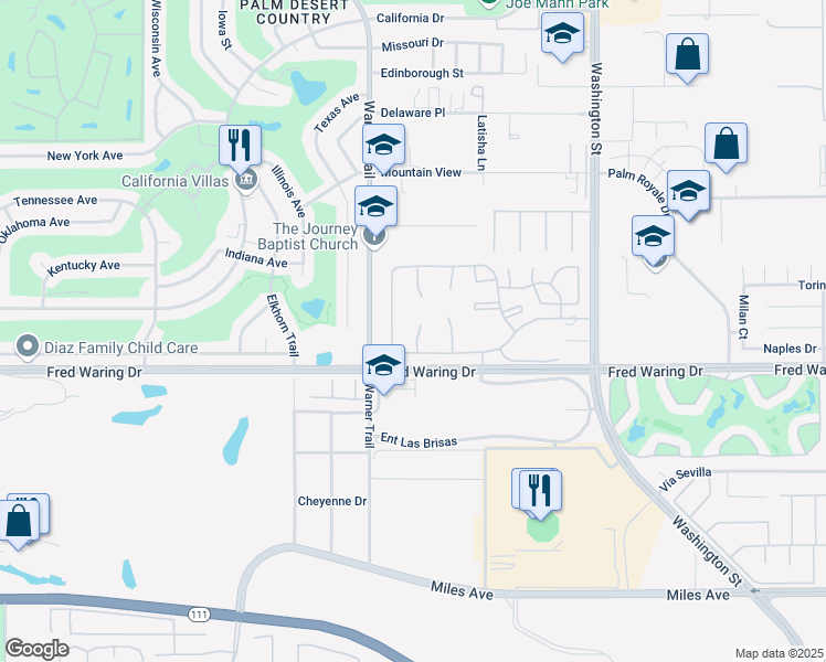 map of restaurants, bars, coffee shops, grocery stores, and more near 43812 Cll Las Brisas North in Palm Desert