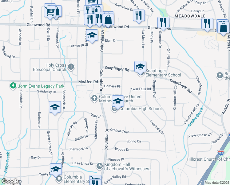 map of restaurants, bars, coffee shops, grocery stores, and more near 3409 Homera Place in Decatur