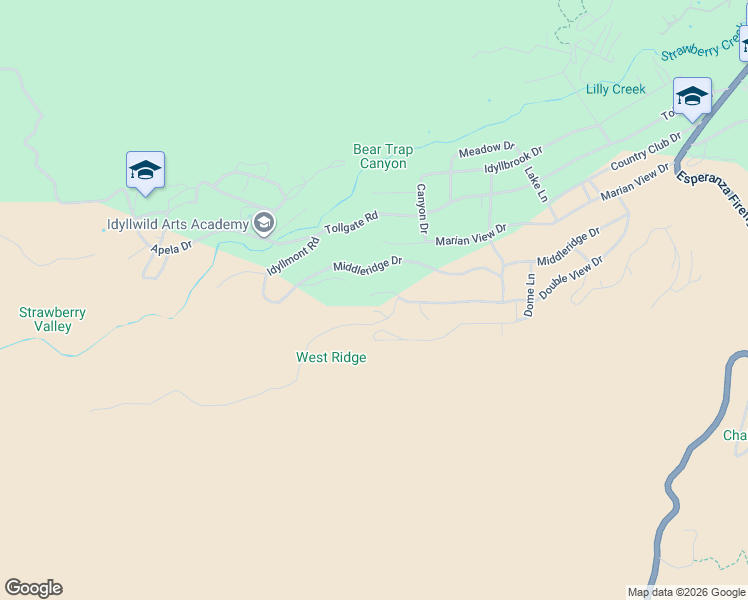 map of restaurants, bars, coffee shops, grocery stores, and more near 53021 Inspiration Lane in Idyllwild-Pine Cove