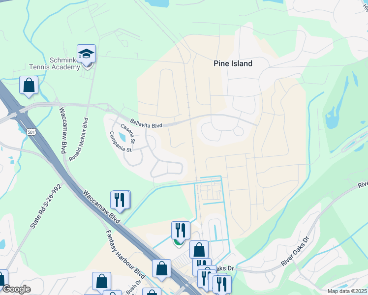 map of restaurants, bars, coffee shops, grocery stores, and more near 860 San Marco Court in Myrtle Beach