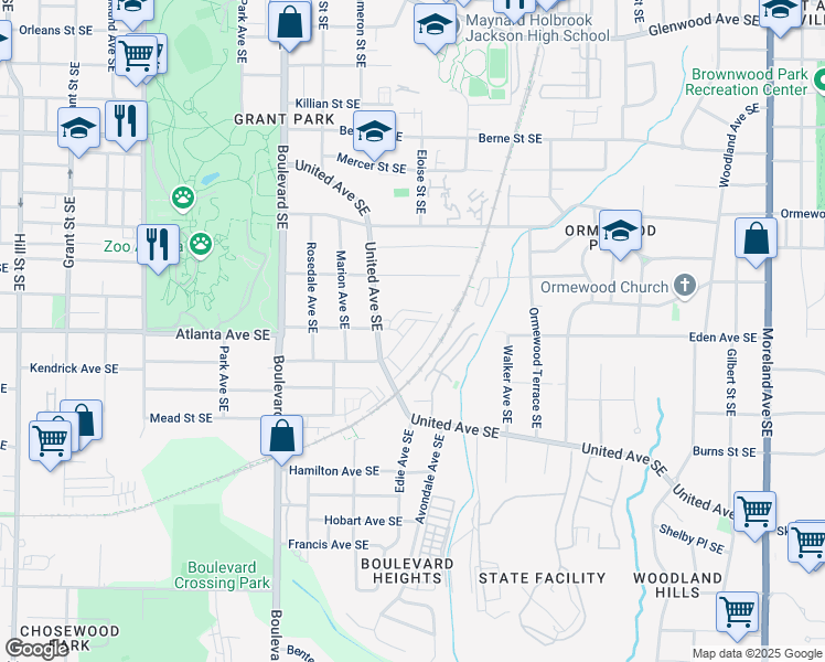map of restaurants, bars, coffee shops, grocery stores, and more near 857 Charles Bank Avenue Southeast in Atlanta