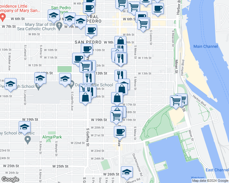 map of restaurants, bars, coffee shops, grocery stores, and more near 1505A South Pacific Avenue in Los Angeles