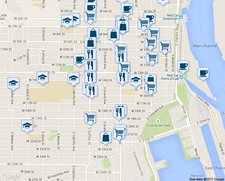 map of restaurants, bars, coffee shops, grocery stores, and more near 1505A South Pacific Avenue in Los Angeles