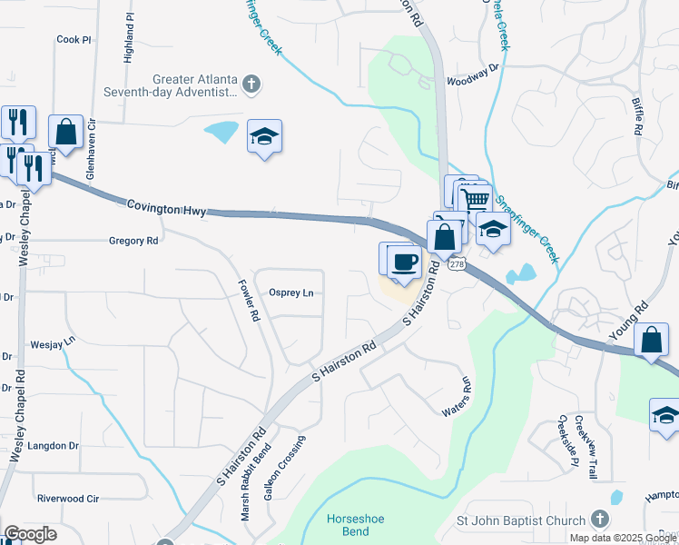 map of restaurants, bars, coffee shops, grocery stores, and more near 1979 Resting Creek Drive in Decatur