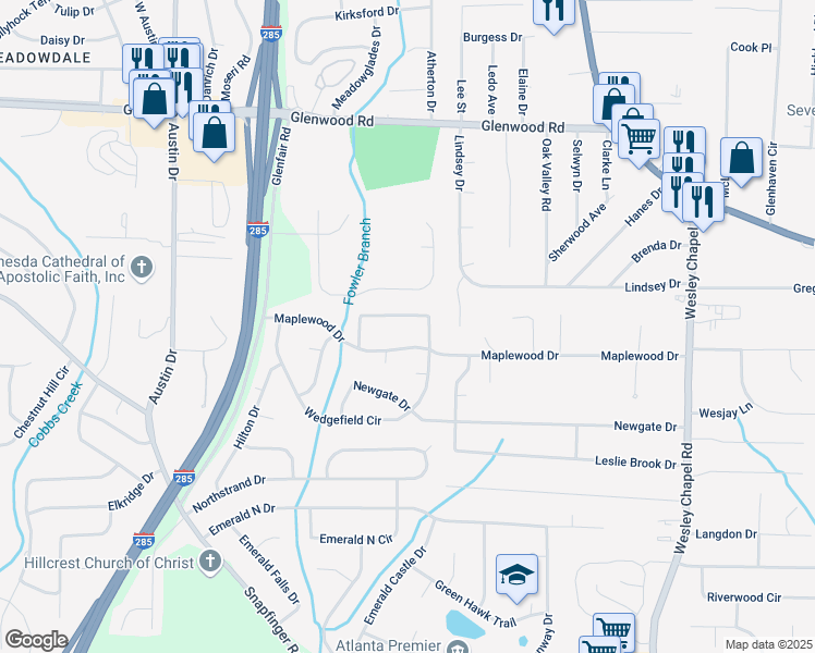 map of restaurants, bars, coffee shops, grocery stores, and more near 1968 Copperfield Circle in Decatur
