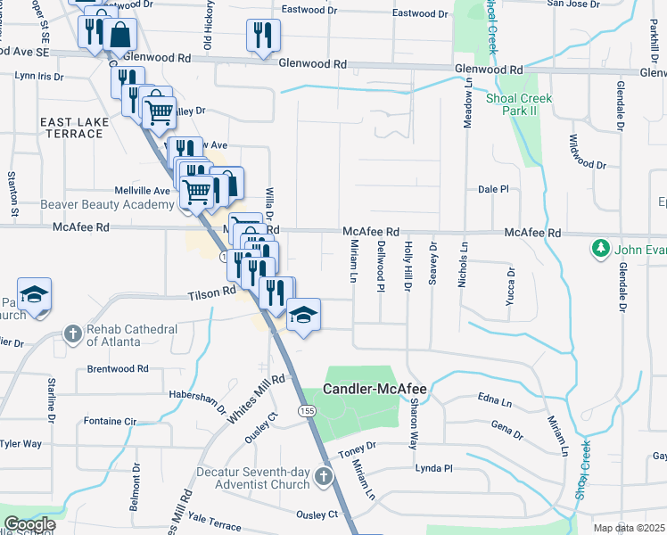 map of restaurants, bars, coffee shops, grocery stores, and more near 2052 Nettie Court in Decatur