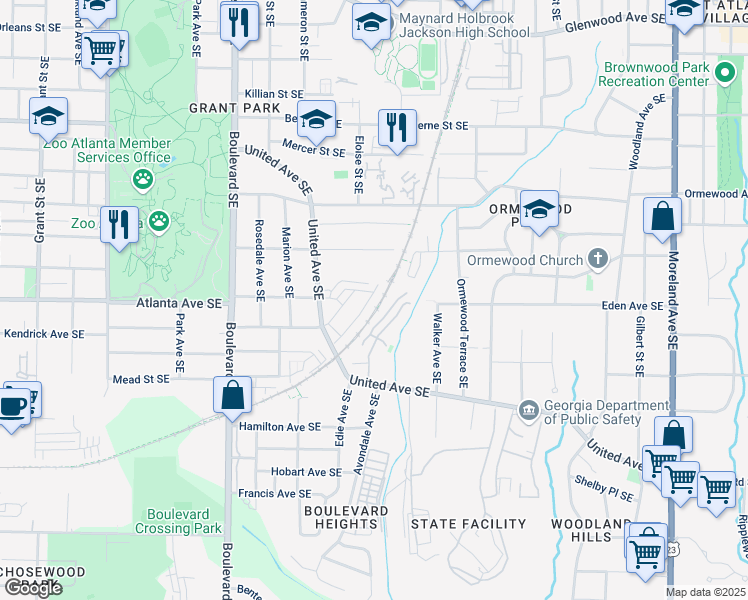 map of restaurants, bars, coffee shops, grocery stores, and more near 863 Commonwealth Avenue Southeast in Atlanta