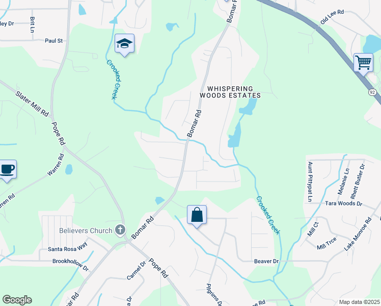 map of restaurants, bars, coffee shops, grocery stores, and more near 2742 Bomar Road in Douglasville