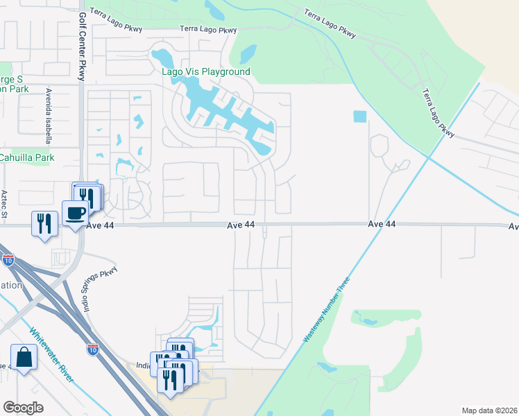 map of restaurants, bars, coffee shops, grocery stores, and more near 43876 Riunione Place in Indio