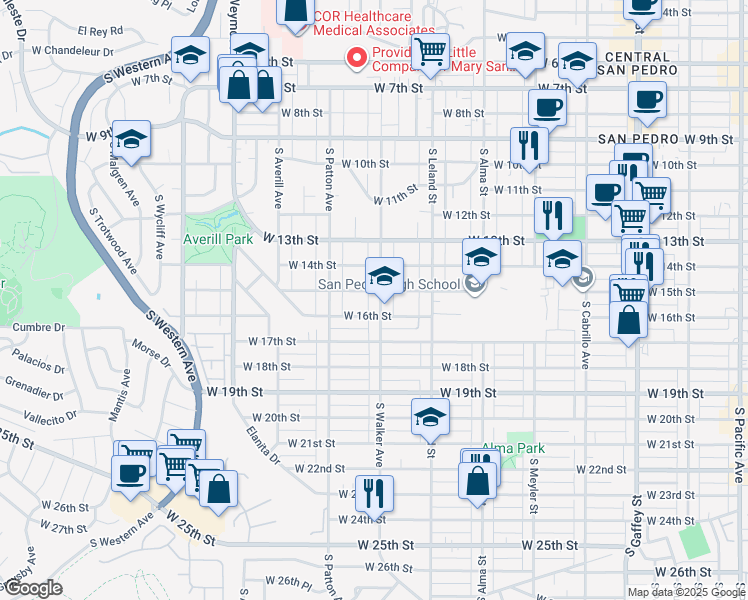 map of restaurants, bars, coffee shops, grocery stores, and more near 1515 South Walker Avenue in Los Angeles