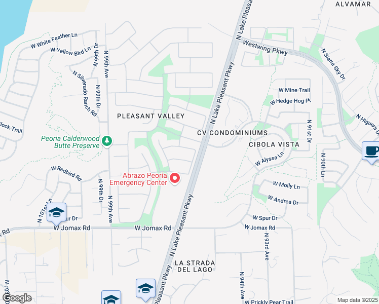 map of restaurants, bars, coffee shops, grocery stores, and more near 9582 West Quail Track Drive in Peoria