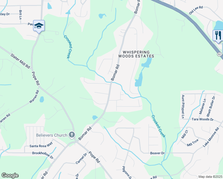 map of restaurants, bars, coffee shops, grocery stores, and more near 2742 Bomar Road in Douglasville