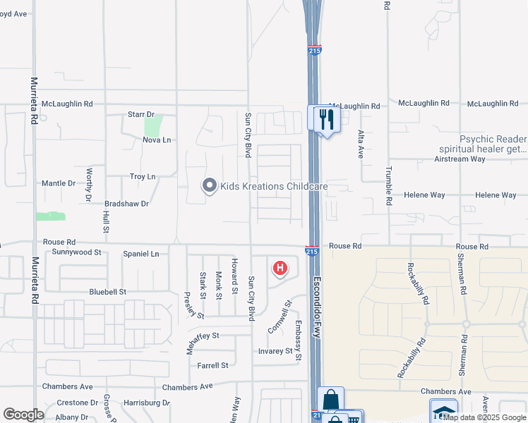 map of restaurants, bars, coffee shops, grocery stores, and more near 26824 Ole Lane in Menifee