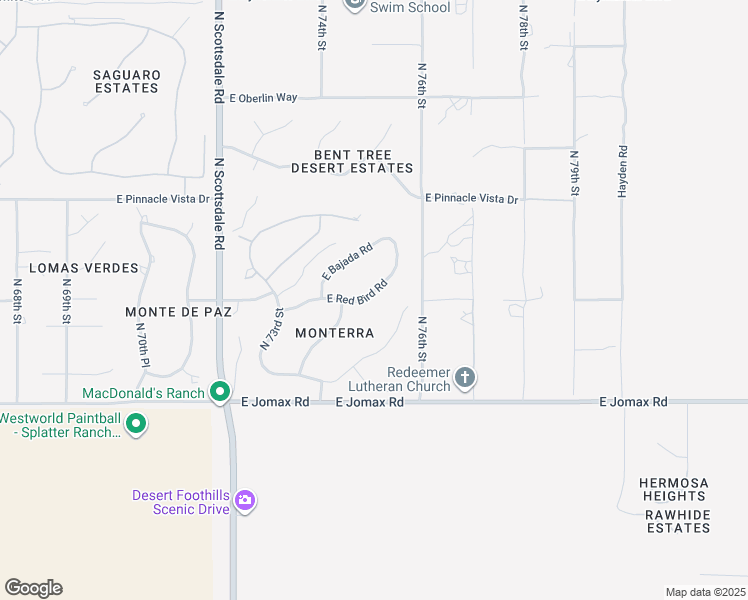 map of restaurants, bars, coffee shops, grocery stores, and more near 7451 East Red Bird Road in Scottsdale