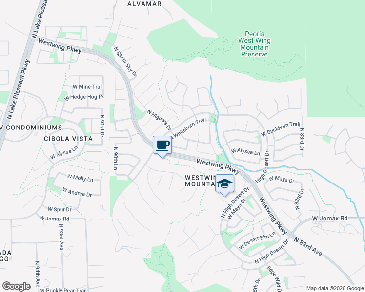 map of restaurants, bars, coffee shops, grocery stores, and more near 8690 West Bajada Road in Peoria