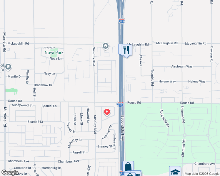 map of restaurants, bars, coffee shops, grocery stores, and more near 26891 Tropicana Drive in Menifee