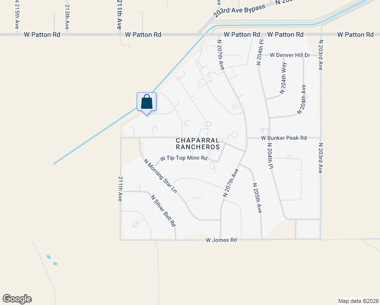 map of restaurants, bars, coffee shops, grocery stores, and more near 20754 West Tip Top Mine Road in Wittmann