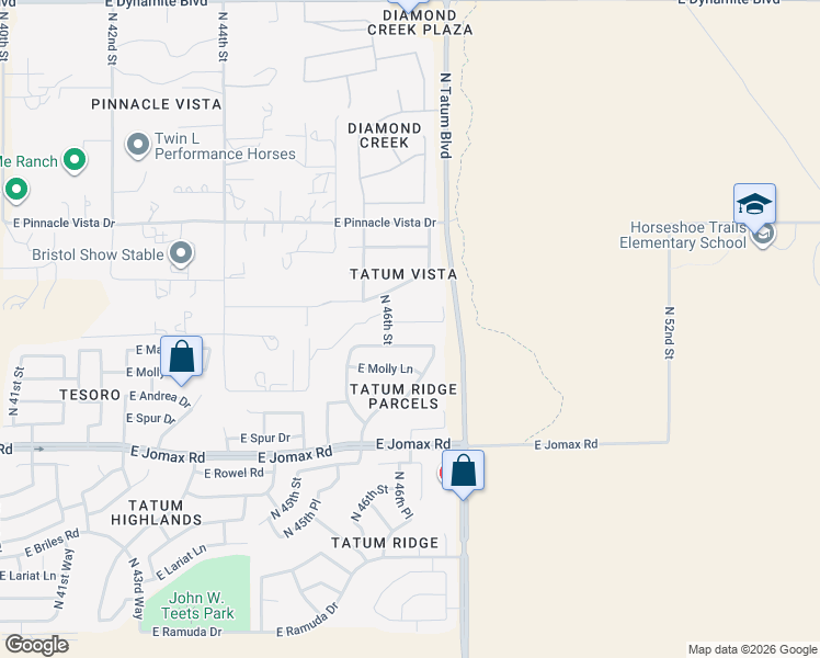 map of restaurants, bars, coffee shops, grocery stores, and more near 4617 East Red Bird Road in Cave Creek